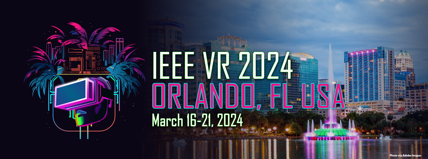 The official banner for the IEEE Conference on Virtual Reality + User Interfaces, comprised of a Kiwi wearing a VR headset overlaid on an image of Mount Cook and a braided river.