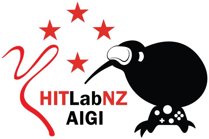 HITLab NZ logo. A Kiwi wearing a VR headset.
