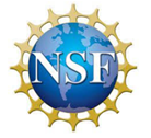 The National Science Foundation's logo. NSF is written in white over a globe surrounding by silhouettes of people holding hands.