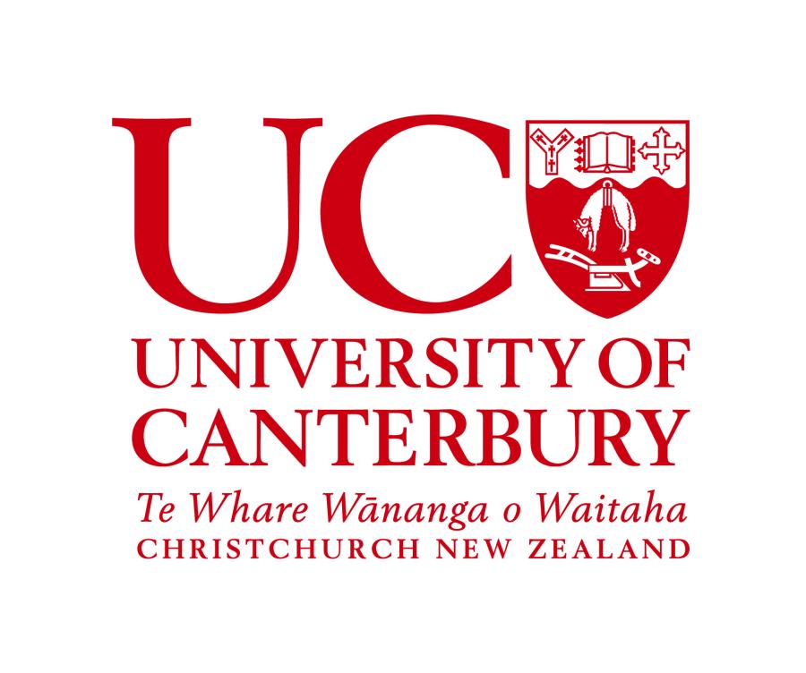 University of Canterbury Logo. Their name is written in a red font.