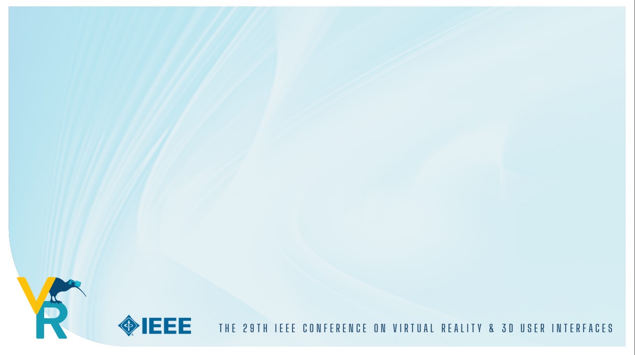 A preview of one of the official powerpoint templates. An abstract blue swirl pattern fills most of the image, with the VR 22 logo in the bottom left corner and the conference name along the bottom edge.
