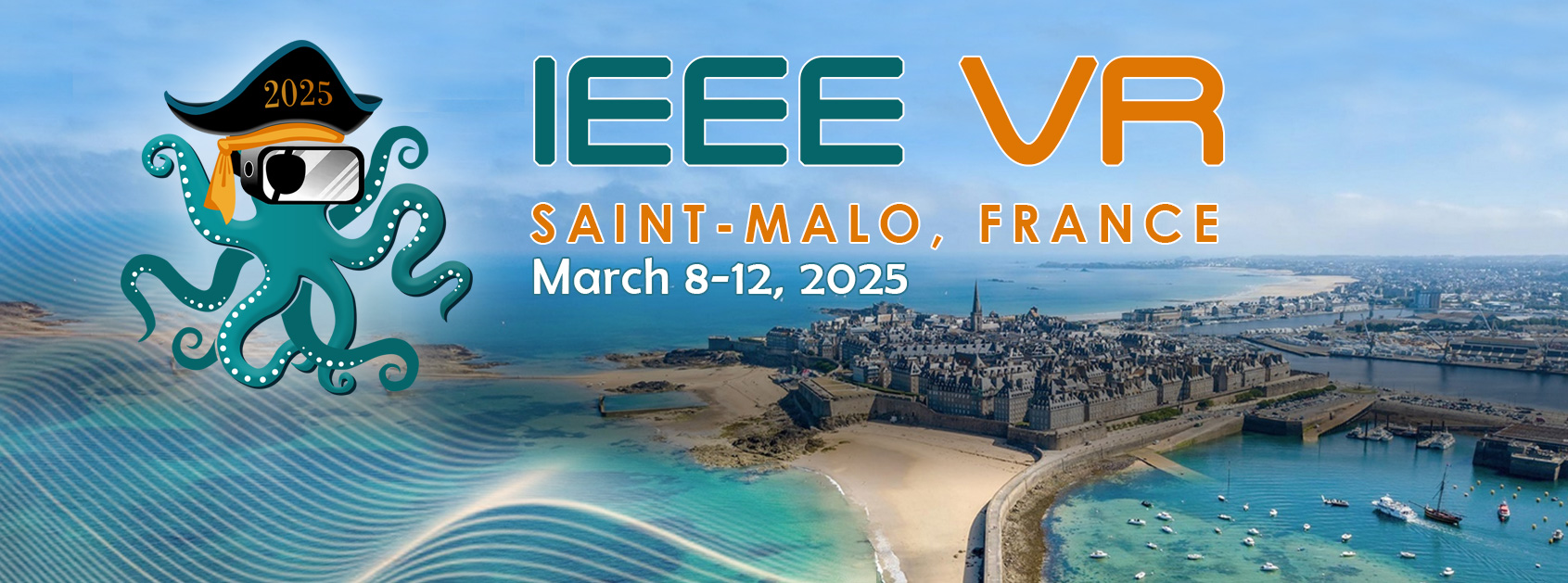 The official banner for the IEEE Conference on Virtual Reality + User Interfaces, comprised of a Kiwi wearing a VR headset overlaid on an image of Mount Cook and a braided river.