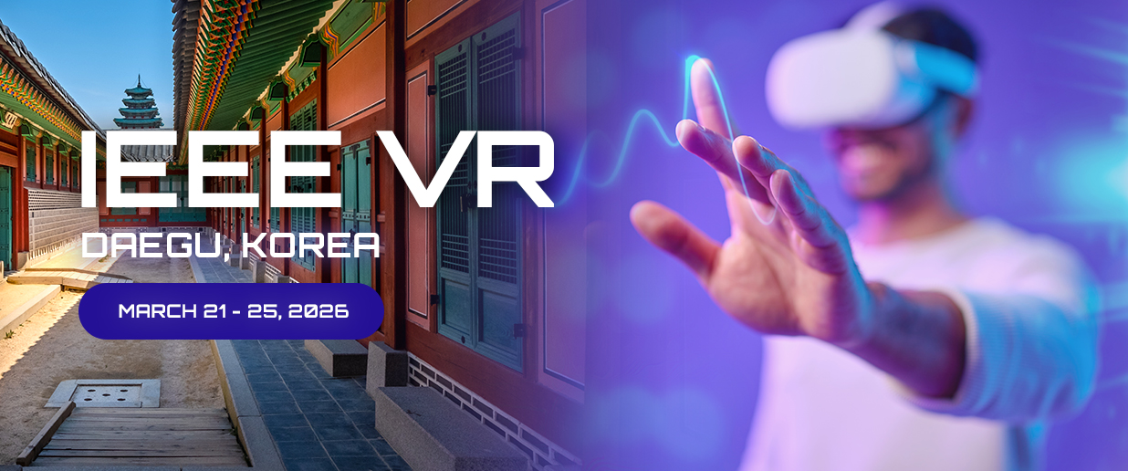 The official banner for the IEEE Conference on Virtual Reality + User Interfaces, comprised of a Kiwi wearing a VR headset overlaid on an image of Mount Cook and a braided river.